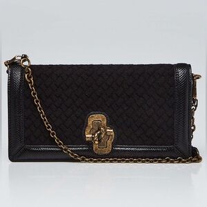 NEW AUTH BOTTEGA VENETA Wool Intrecciato Karung Knot Clutch Black shoulder Bag